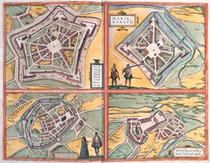 Philippeville, Mariembourg, Chimay en Walcourt, België (gravure) door Franz Hogenberg