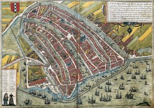 Plattegrond van Amsterdam (Amstelredamum), Nederland door Franz Hogenberg