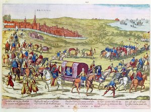 De hertog van Alba, teruggeroepen naar Spanje, verlaat Brussel