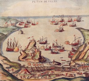 De Ottomaanse kaper Khayr al-Din Barbarossa tegen het leger van Karel V, door Franz Hogenberg door Franz Hogenberg