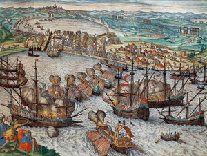 De verovering van La Goulette en Tunis door Karel V door Franz Hogenberg