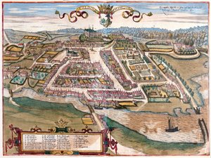 De haven van Kolding op het schiereiland Jutland, Denemarken (gravure)