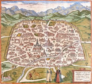 Zicht op Damascus (Damascus), Syrië door Franz Hogenberg
