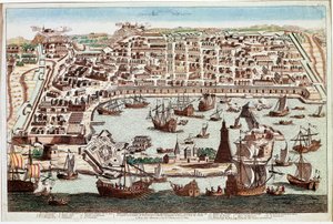 Zicht op de stad Messina in Sicilië - Gravure door Franz Hogenberg (1535-1590) uit 