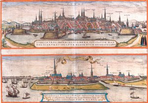 Uitzichten op Lubeck (Lubeca) en Hamburg (Hamburga), Duitsland door Franz Hogenberg