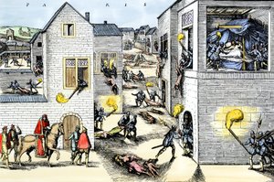 Godsdienstoorlog: Moord op Gaspard de Coligny (Admiraal de Coligny door Franz Hogenberg