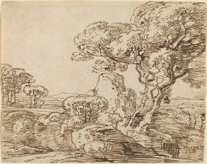 Landschap met bomen en rotsachtige kliffen door Franz Innocenz Josef Kobell