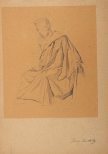 Figurenstudie van een naar links zittende, met een doek beklede man door Franz Jaschke