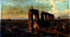 Uitzicht op het Claudische aquaduct in de Romeinse Campagna door Franz Jnr Knebel