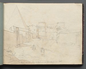 Album met uitzichten van Rome en omgeving, landschapsstudies, pagina 06a: "Rome von der Porta St. Paolo"