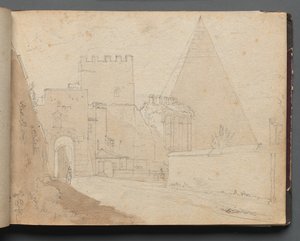 Album met uitzichten van Rome en omgeving, landschapsstudies, pagina 08a: Porta St. Paolo
