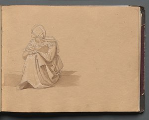Album met Zichten van Rome en Omgeving, Landschapsstudies, pagina 19a: Zittende Vrouwelijke Figuur. door Franz Johann Heinrich Nadorp
