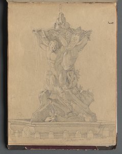 Album met uitzichten van Rome en omgeving, landschapsstudies, pagina 21a: Romeinse fontein door Franz Johann Heinrich Nadorp