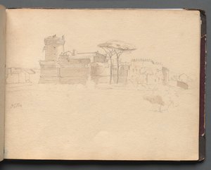 Album met uitzichten van Rome en omgeving, landschapsstudies, pagina 28a: "Ostia" door Franz Johann Heinrich Nadorp