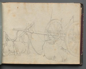 Album met Zichten op Rome en Omgeving, Landschapsstudies, pagina 37a: Ossen en Wagen