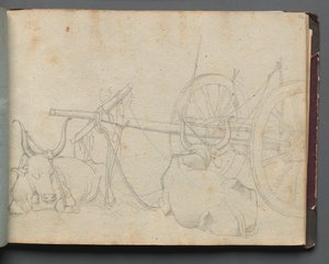 Album met Zichten op Rome en Omgeving, Landschapsstudies, pagina 37a: Ossen en Wagen