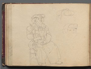 Album met Zichten op Rome en Omgeving, Landschapsstudies, pagina 38b: Figurenstudie door Franz Johann Heinrich Nadorp