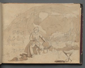 Album met uitzichten van Rome en omgeving, landschapsstudies, pagina 39a: Figuur in een landschap door Franz Johann Heinrich Nadorp