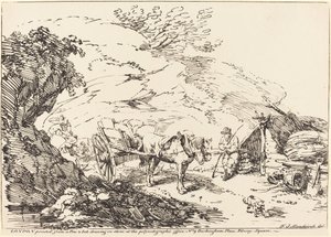 Paard en wagen in steengroeve door Franz Joseph Manskirch