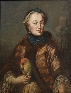 Duits: Kurfürstin Maria Anna von Bayern mit Papagei Portret van Maria Anna Sophia van Saksen (1728-1797), keurvorstin van Beieren met een vogel door Franz Joseph Winder