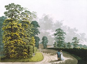 Zijaanzicht van het paleis in Kensington Gardens, gegraveerd door Heinrich Joseph Schutz, uitgegeven in 1798 door Ackermann