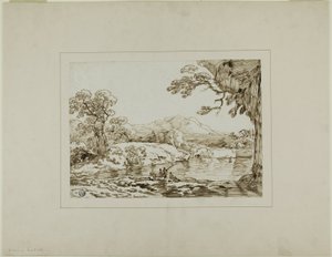 Landschap met Rivier, Verre Heuvels en Vissende Figuren op de Voorgrond