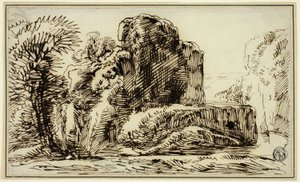 Rotsen, bomen en rivier door Franz Kobell