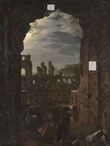 Uitzicht op het Colosseum bij maanlicht