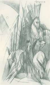 Compositie van paarden en abstracte vormen door Franz Marc