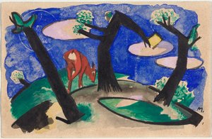 Landschap met rood dier, ansichtkaart uit Sindelsdorf aan Alfred Kubin in Wernstein/Zwickledt