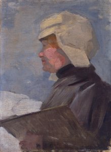 Portret van een schilderes met palet (Maria Marc schilderend in de sneeuw) door Franz Marc