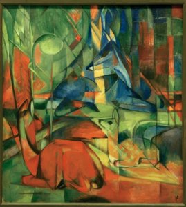 Herten in het bos II door Franz Marc