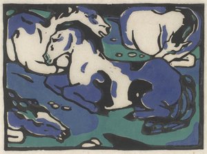 Ruhende Pferde (Rustende Paarden), 1911-1912, gedrukt 1916 door Franz Marc