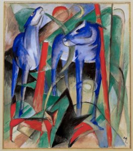 Schepping van de paarden (Drie fabeldieren) door Franz Marc