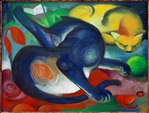 Twee katten, blauw en geel door Franz Marc