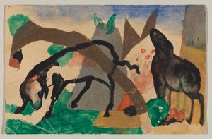 Twee schapen, ansichtkaart uit Sindelsdorf aan Wassily Kandinsky in Murnau door Franz Marc