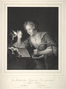 Meisje die eieren schouwt door Franz Seraph Hanfstaengl