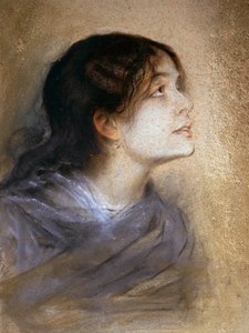 Portret van Eleonora Duse, Italiaanse actrice, schilderij door Franz von Lembach, pastel op karton