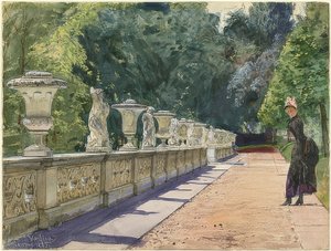 Een wandeling in het park van Sanssouci. 1885