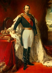 Portret van Napoleon III (1808-1873), keizer van de Fransen voor een uitzicht op het kasteel van Saint Cloud. Schilderij door Franz Xaver Winterhalter (1806-1873) 1855
