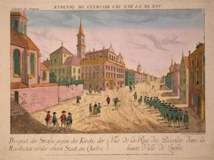 Vue de la Rue des Recolets de Quebec, gepubliceerd c.1770s (handgekleurde gravure)