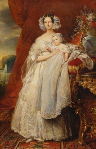 Helene-Louise de Mecklembourg-Schwerin, Hertogin van Orleans (1814-58) met haar zoon Graaf van Parijs (1838-94) 1839