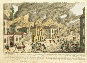 Uitzicht op New York tijdens de grote brand van 1776; Représentation du Feu Terrible à Nouvelle York, 1780