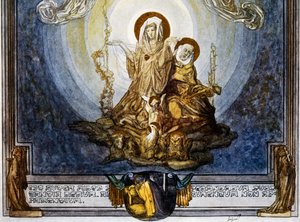 Geloof is de substantie van de dingen die we hopen, en het bewijs van die welke niet gezien worden, en dit lijkt mij de essentie ervan, canto XXIV, Hemel, Goddelijke Komedie door Dante Alighieri, illustratie door Franz von Bayros (1866-1924), Wenen