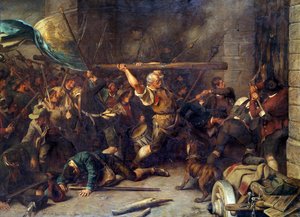De opstand van de boeren in 1850 De aanval op de rode barrière door Franz von Defregger