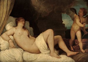 Danae, kopie naar Titiaans schilderij in Napels door Franz von Lenbach