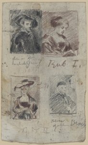 Drie kopieschetsen naar Peter Paul Rubens, een naar Palma Vecchio (?)