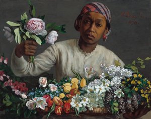Jonge Vrouw met Pioenen door Frédéric Bazille