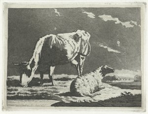 Landschap met koe en schaap door Frédéric Théodore Faber