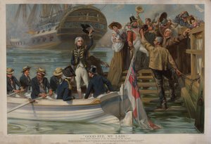 Nelson verlaat Portsmouth om naar Trafalgar te varen op de Victory door Fred Roe
